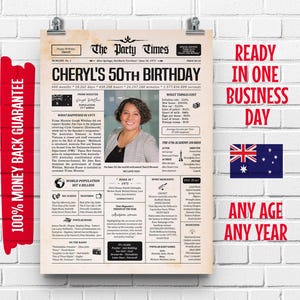 1975 50th Australian Birthday Newspaper Sign | 50th Birthday Gift for Men Women | 50 Years Ago Back in 1975 Poster | What Happened in 1975