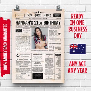 21st Birthday Australian Newspaper Sign 2004 | 21st Birthday Gift for Boy or Girl | 21 Years Ago Back in 2004 Poster | What Happened in 2004