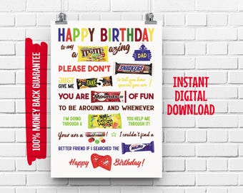 Birthday Candy Poster Sign: Dad Gift, Back in the Past (Digital Download)