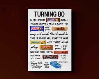 80th Birthday Candy Poster: Funny Gift, Printable Sign (Instant Download