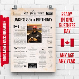 1970 Canadian Birthday Newspaper Sign: 55th Birthday Gift (Digital Download)