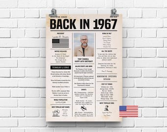 60th Birthday Newspaper Poster Gift for Him or Her | Back in 1967 | Digital Print