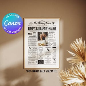 50th Anniversary Newspaper Canva Template | Gift for Parents Golden Anniversary | 50 Years Married Poster for Parents or Couple | Any Year