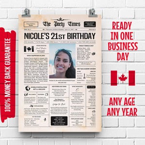 Cartaz de jornal canadense de 21º aniversário de 2004 | Presente de 21º aniversário para meninos ou meninas | Cartaz de 21 anos atrás em 2004 | O que aconteceu em 2004