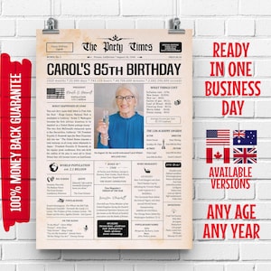 85th Birthday Newspaper Poster Sign 1940 | 85th Birthday Gift for Men or Women | Gift for Grandpa | 85 Years Ago Back in 1940 Highlights