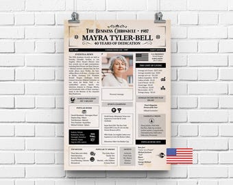 Personalized Work Anniversary Newspaper Gift | Any Year Business Anniversary | Digital Print