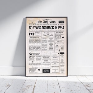 Affiche du 60e anniversaire du journal canadien 1964 Cadeau pour 60e anniversaire pour homme ou femme Il y a 60 ans, en 1964 Que s'est-il passé en 1964 image 7