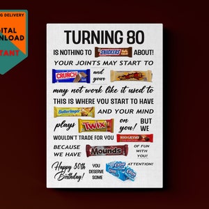 80th Birthday Candy Poster: Funny Gift, Printable Sign (Instant Download