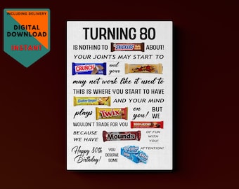 80th Birthday Candy Poster: Funny Gift, Printable Sign (Instant Download
