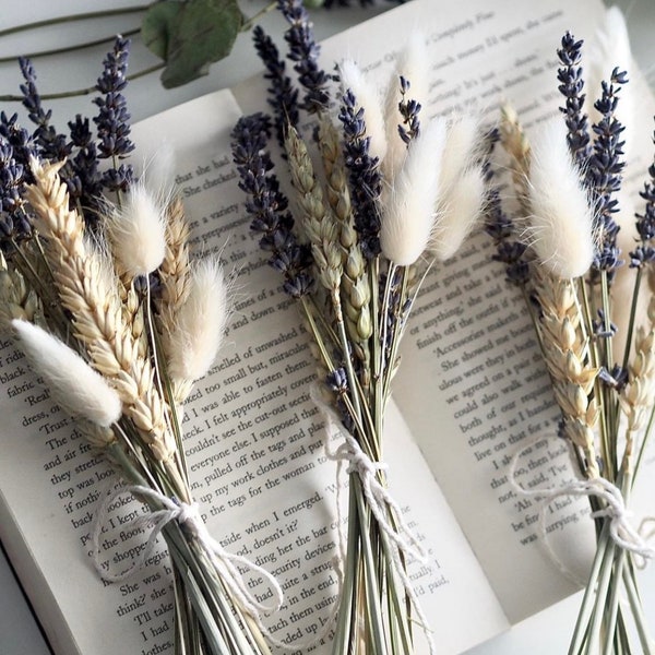 Lavender Bakers Blooms ! Dried Flower Cake Topper Or small bouquet for any crafts. Lavender, wheat and bunny tails.