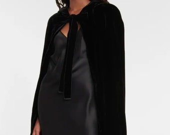 Beautiful Deluxe Velvet Long Black Cloak Cape with Hood & Silk Lining. Also in Red.