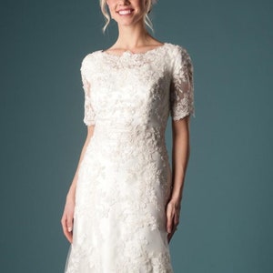 Lovely Ivory White Modest Fishtail Wedding Dress with High Neck & Back, Deluxe Floral Lace