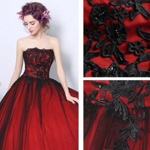 Lovely Red & Black Cold Shoulder Wedding or Prom Gown with Corset Back