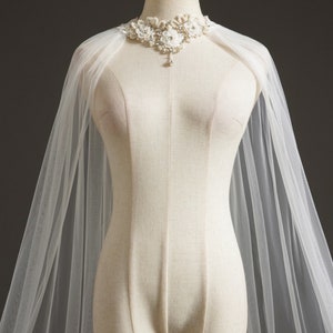 Beautiful Wedding Cape Hand Made Topper, Sheer with Flower & Pearl Neck - White or Ivory Choice.