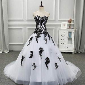 Beautiful White and Black Ballgown Wedding Dress With Fitted Corset ...