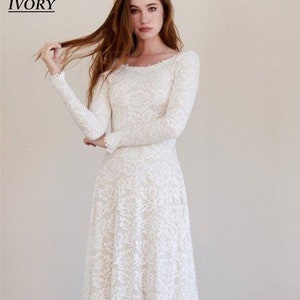 Beautiful Ivory or White Modest Boho Wedding Dress with Deluxe Vintage Lace, Long Sleeves & Low Back