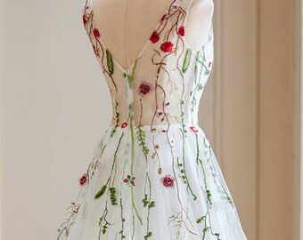 Lovely Lightweight Wildflower Chiffon Wedding Dress Boho Garden Flowers