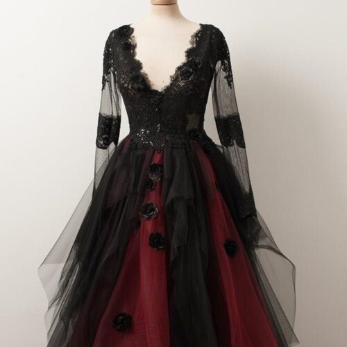 Gorgeous Deep Red & Black Gothic Wedding Dress or Prom Gown - Etsy