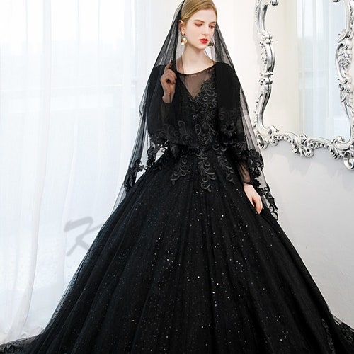Deluxe Black Wedding Alternative Bridal Gown Dress With Long - Etsy