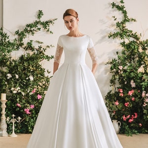 Luxury Italian Mikado Satin White Modest Simple Wedding Dress - Etsy