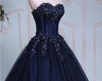 navy ball gown dress