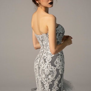 Dramatic Black and White Grey Gothic Wedding Dress or Prom Gown with Ruffles Non Traditional Inc Veil image 5