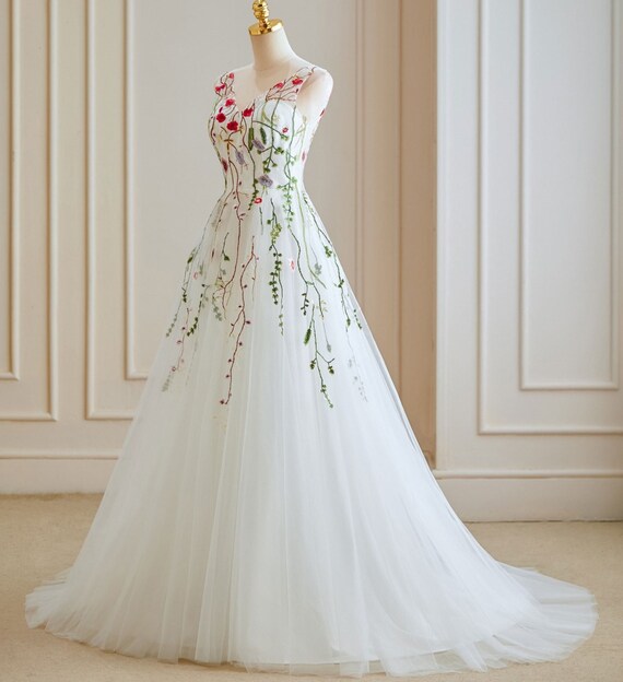 flower embroidered wedding dress