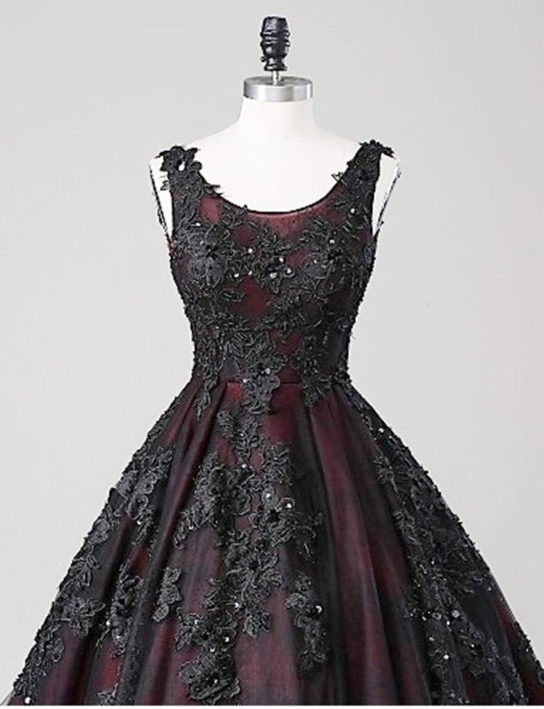 Vintage Luxury Purple Burgundy & Black Gothic Wedding Dress With Lace