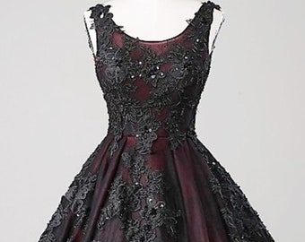 Vintage Luxury Purple Burgundy & Black Gothic Wedding Dress with Lace Up Beaded Bodice