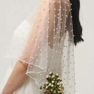 Lovely Short Soft Tulle & Pearl Wedding Dress Topper Bolero - White, Ivory or Black.