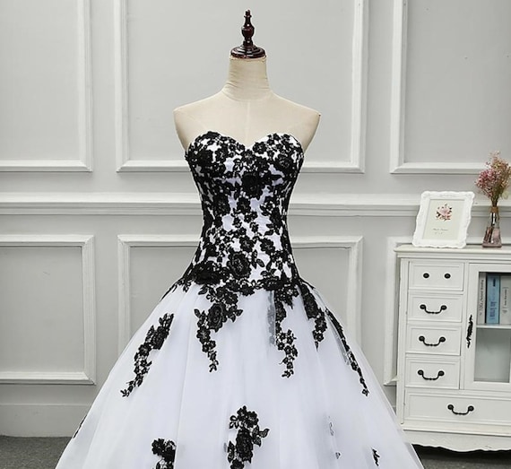 Beautiful White and Black Ballgown Wedding Dress With Fitted - Etsy