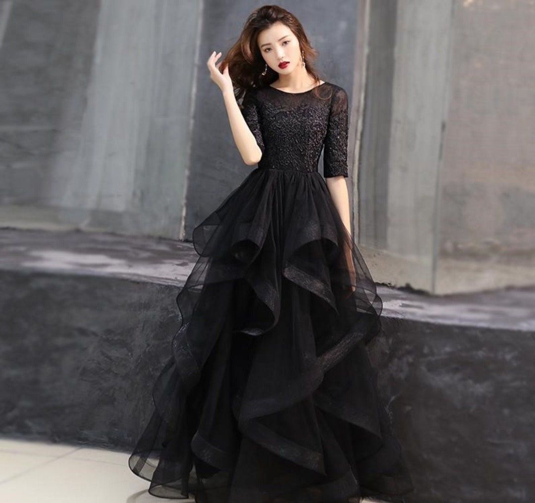 Unusual Black Satin Gothic Long Prom Dress or Evening Gown - Etsy