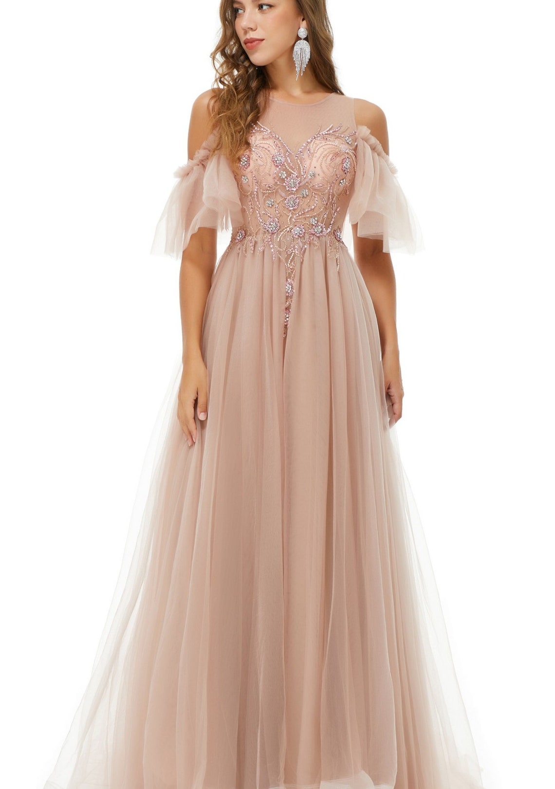 Beautiful Off Shoulder Champagne Pink Wedding Dress or Prom image 1