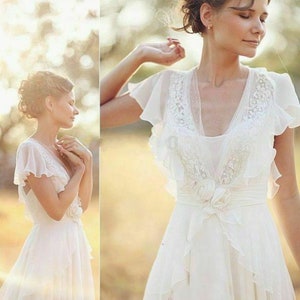 Gorgeous Lightweight Chiffon Summer Garden Wedding Dress - Ankle Length with Low Back