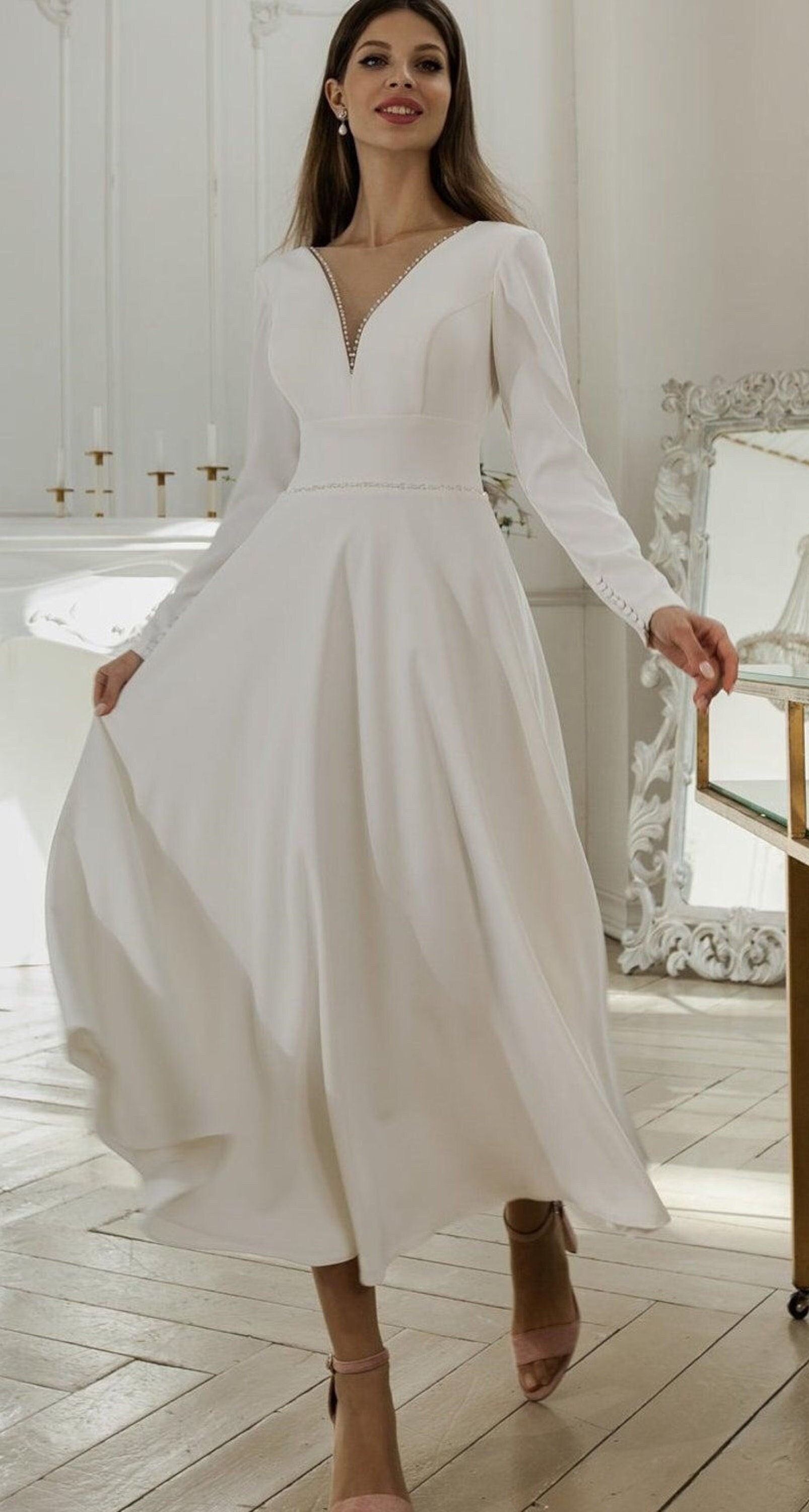 Long Sleeve Tea Length Dress