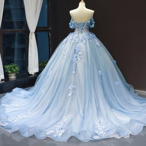 Stunning Light Blue & White Cinderella Ball Gown Wedding Dress With ...