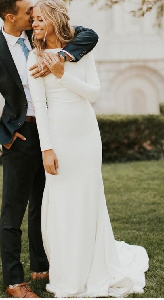 Long white cheap crepe dress