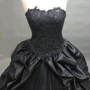 Gorgeous Deluxe Black Satin Ballgown Ruffled Skirt Alternative Wedding Dress inc Petticoats