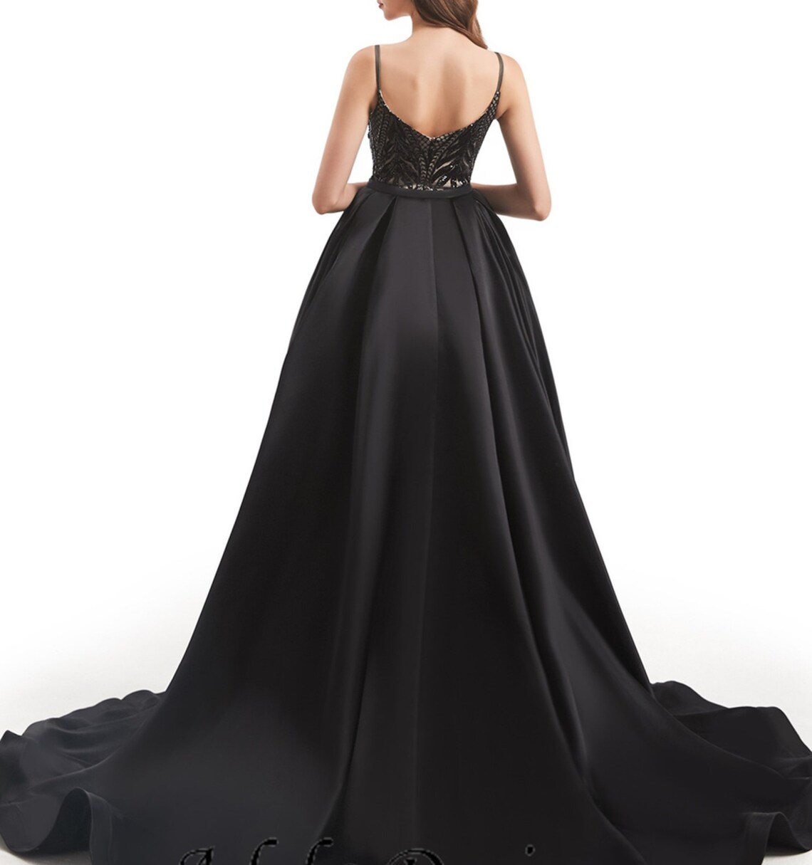 Black Goth Mermaid Wedding Dress or Prom Gown With Detachable Etsy