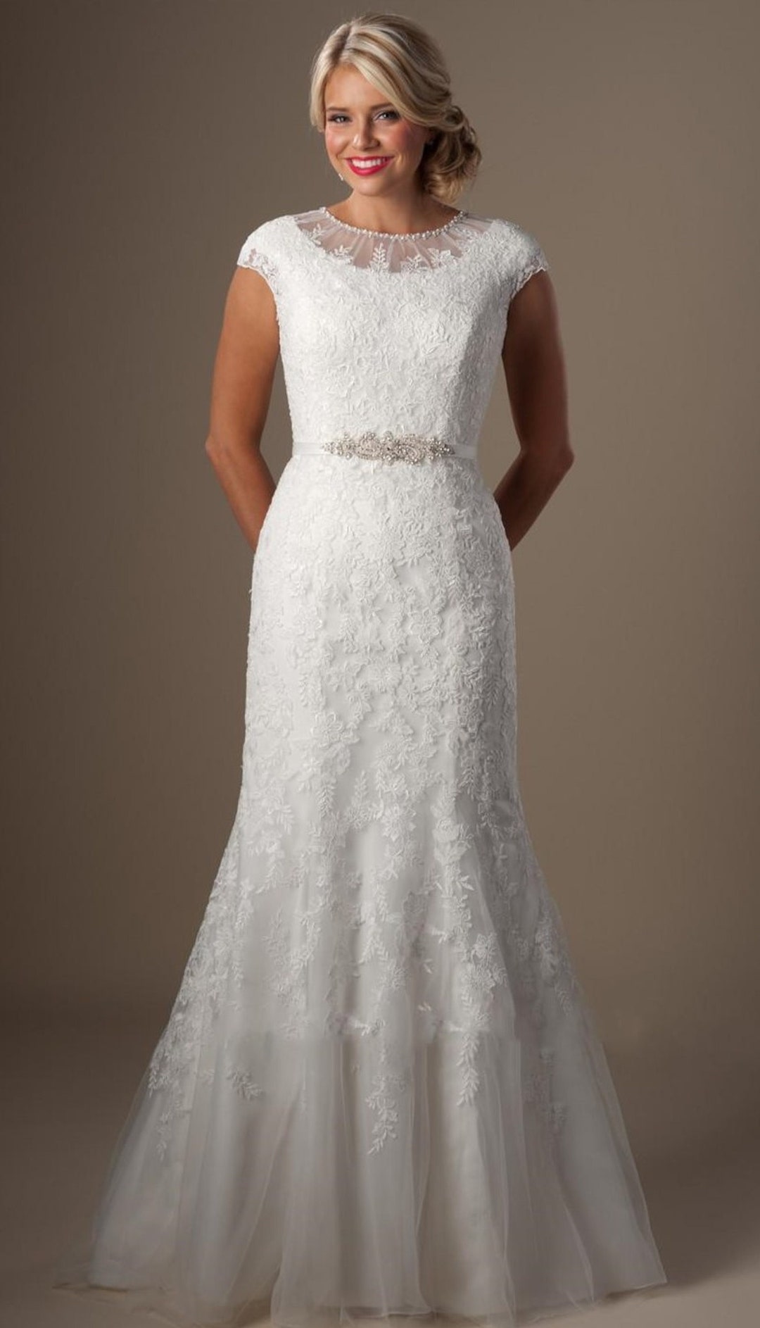Elegant Modest Wedding Dress With Deluxe Lace High Neck Bodice - Etsy