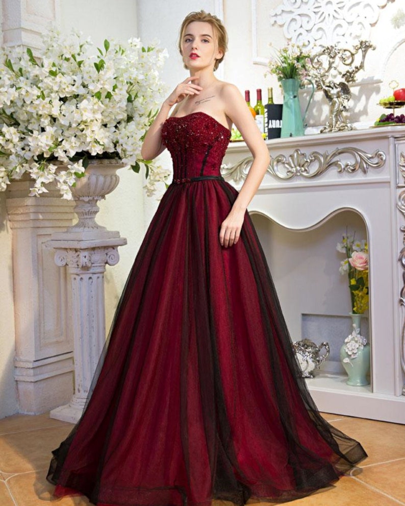 Gorgeous Deep Red & Black Gothic Wedding Dress or Prom Gown - Etsy