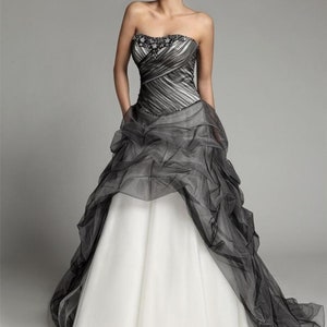 Beautiful White with Black Overlay Grey Gothic Vintage Style Alternative Wedding Dress - Choice of Colours!