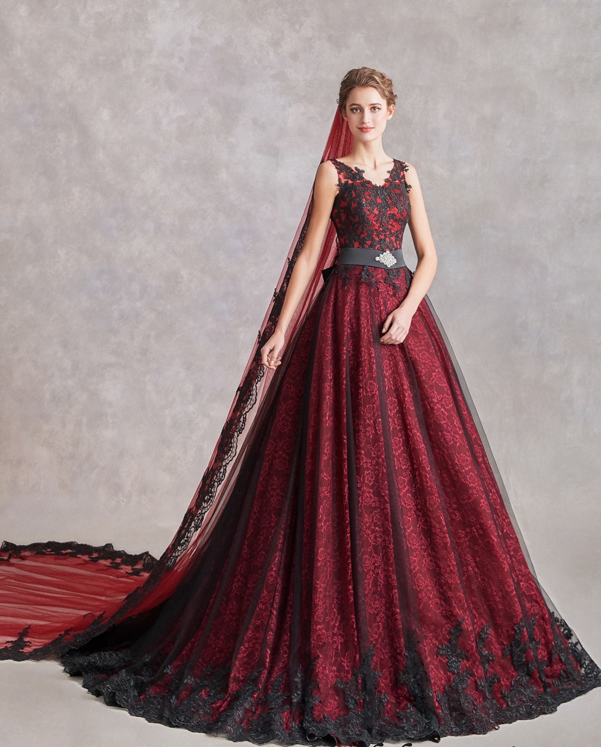 Red and Black Gown - Etsy