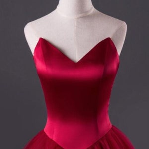 Beautiful Red Satin Ball Gown with Fitted Corset Bodice - Wedding or Party Dress. Choice of Colours