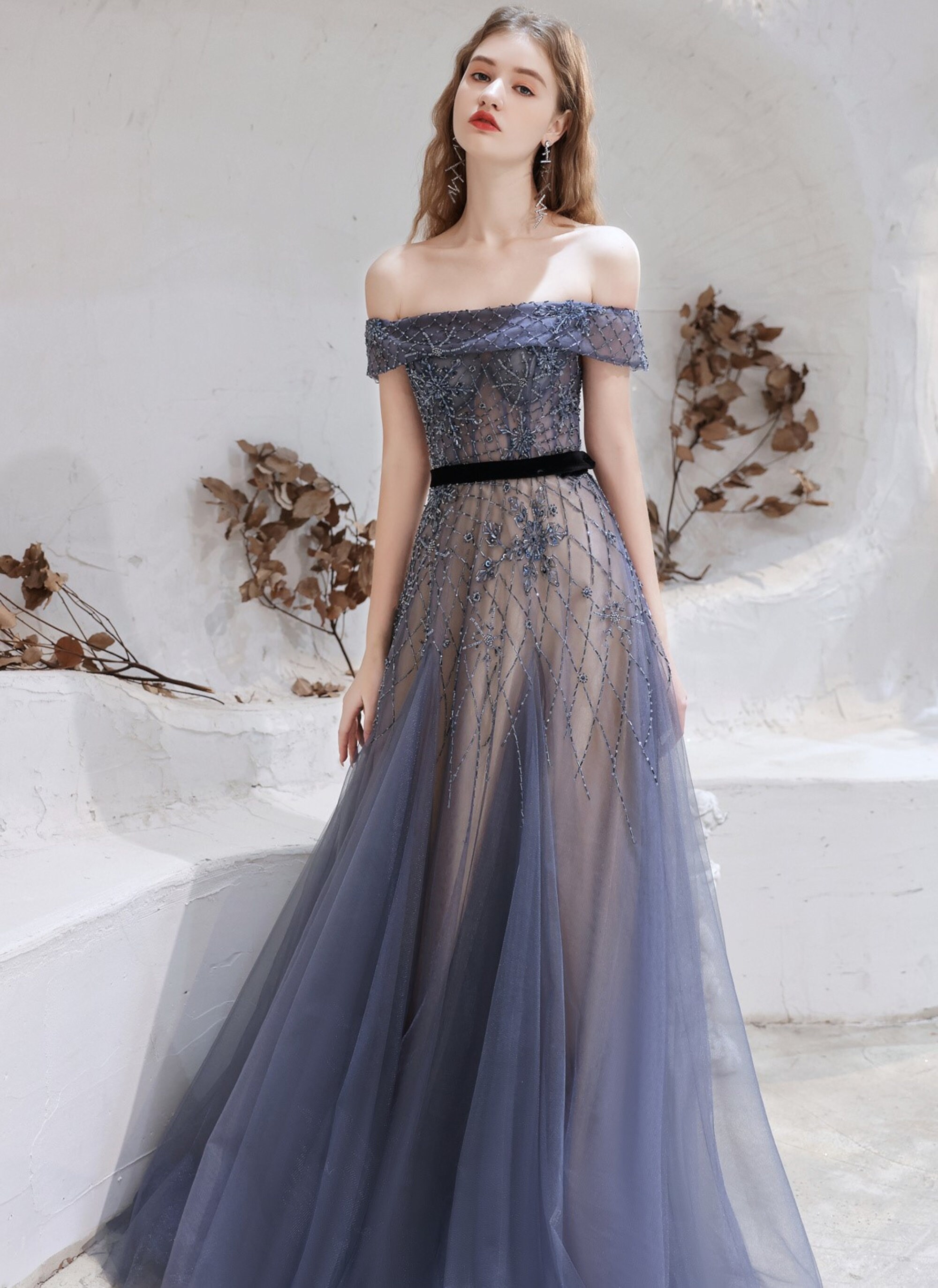 Beautiful off Shoulder Purple Blue Prom Dress or Wedding Gown - Etsy Norway