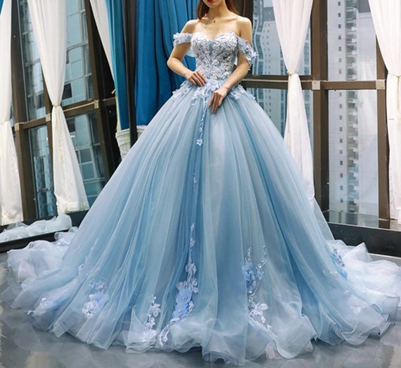 Light Blue Ball Gown Prom Dress Strapless Quinceanera Sweet 15 Dress