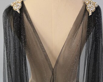 Beautiful Crystal Sparkle CAPE or CLOAK with Choice of Rose-Gold, Gold & Silver Clasps. Black, Ivory/White Options