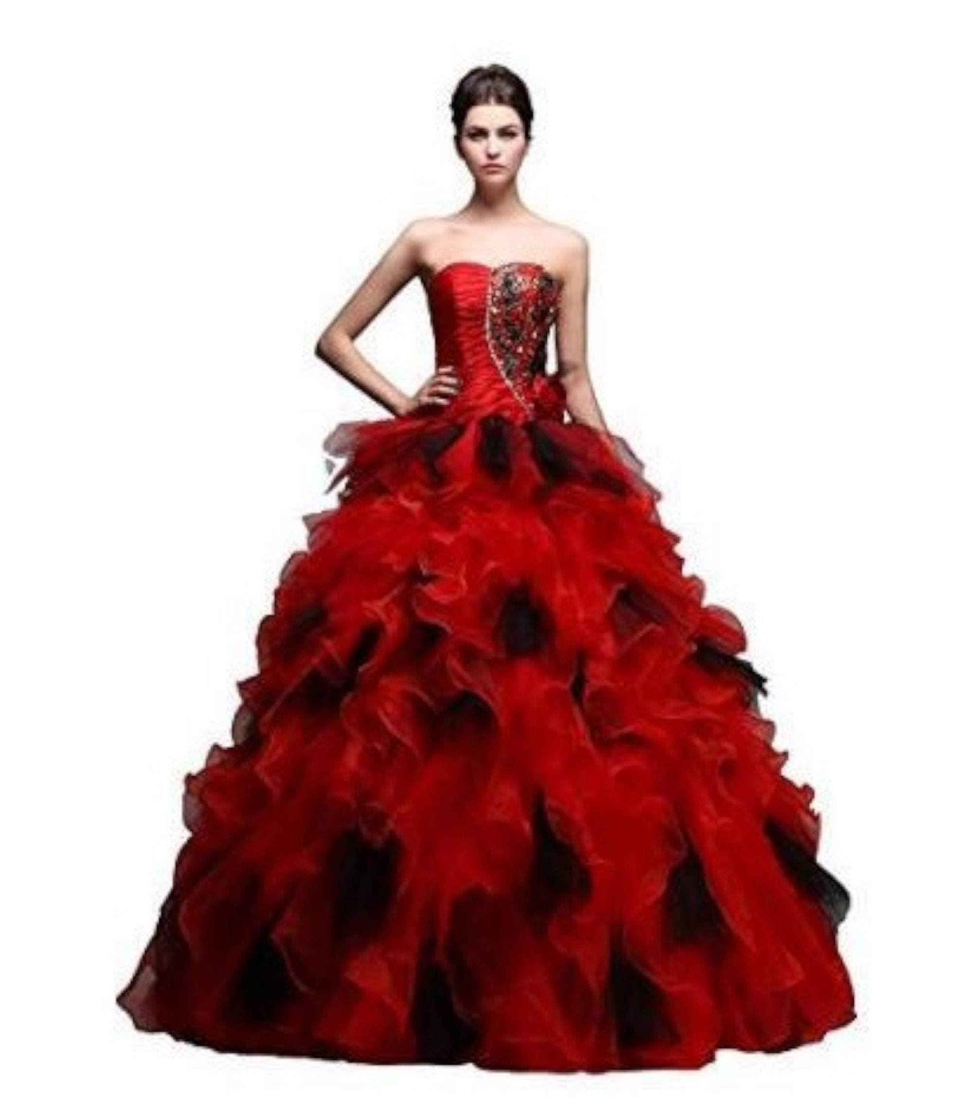 Unusual Red & Black Gothic Wedding Ballgown Bridal Evening | Etsy