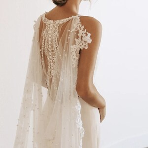 Stunning Wedding Cape - Soft Swiss Tulle Bridal Cloak with Lace Edging & Pearls. Also In Black