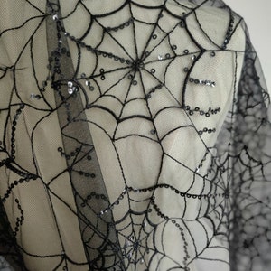 Hand made Deluxe Black Spiderweb Veil with Crystals - 150cm Mid Back Length.